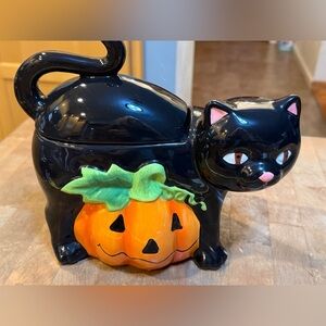 David’s Cookies Halloween Black Cat and Pumpkin Cookies Jar Container